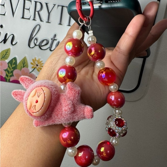 Red Labubu Inspired Yoga Phone/Key/Bag Chain - Picture 1 of 7